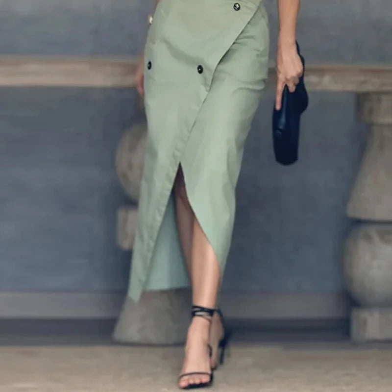 Two Piece Skirt and Solid Sleeveless Round Neck Tank Top