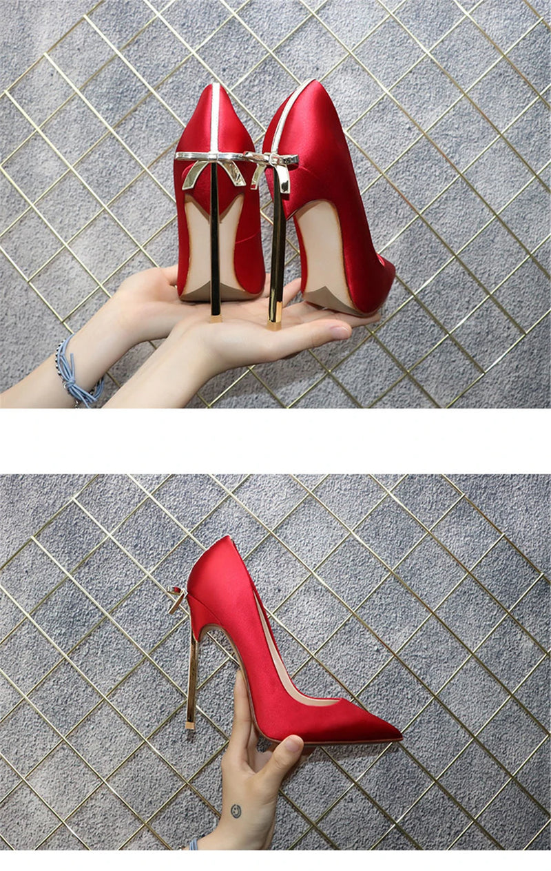 pointed shallow leather satin High Heels