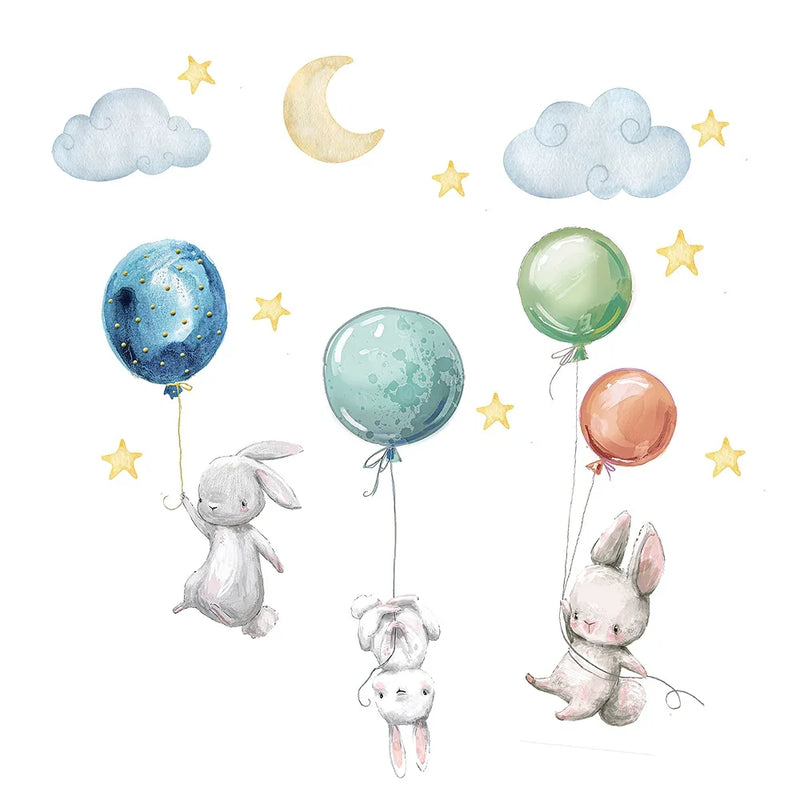 Cute Lovely Flying Rabbits Wall Stickers For Kids Room