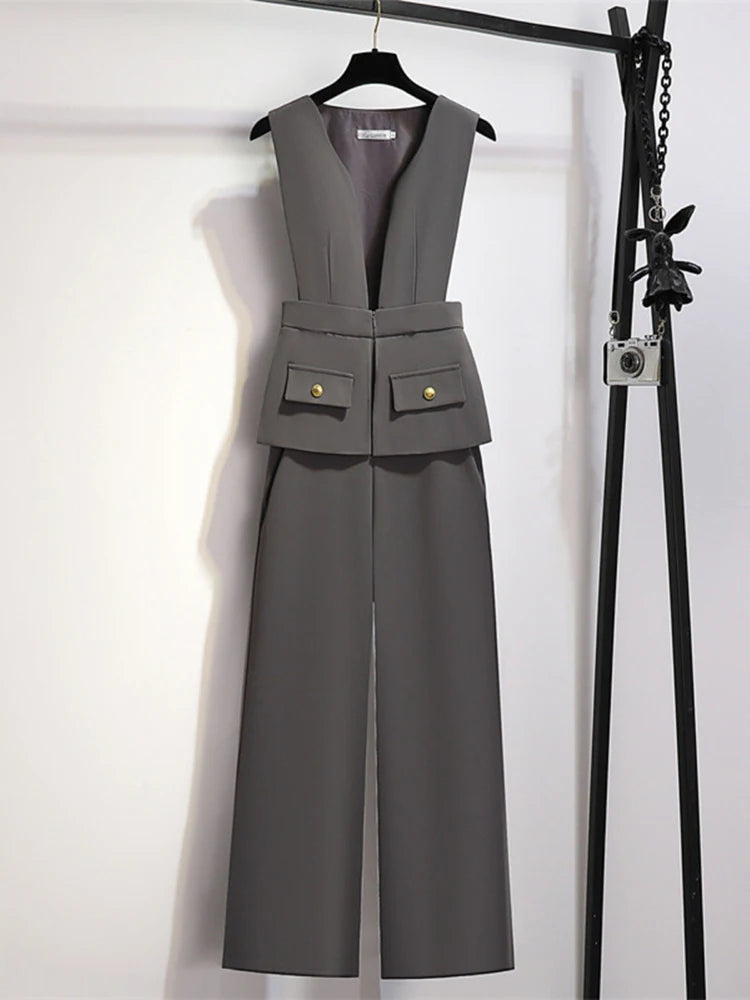 Elegant Style Chic Drape Patchwork Straight High Waist Jumpsuits