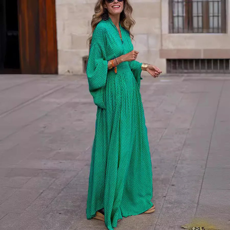 Boho Sexy V-neck Flare Long Sleeve Maxi Dress