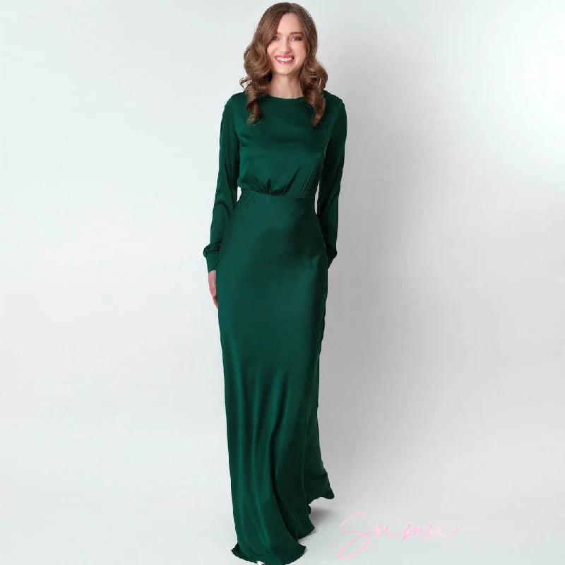 Silk Long Bridesmaid Sleeves Dress