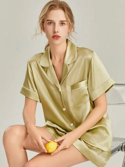 Two Pieces Pajama Set Short Sleeve Button