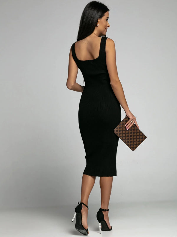 Elegant hip hugging tight temperament U-neck dress