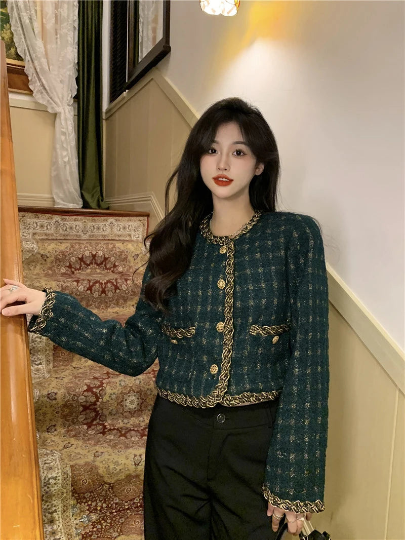 Elegant Vintage Cropped Tweed Jacket