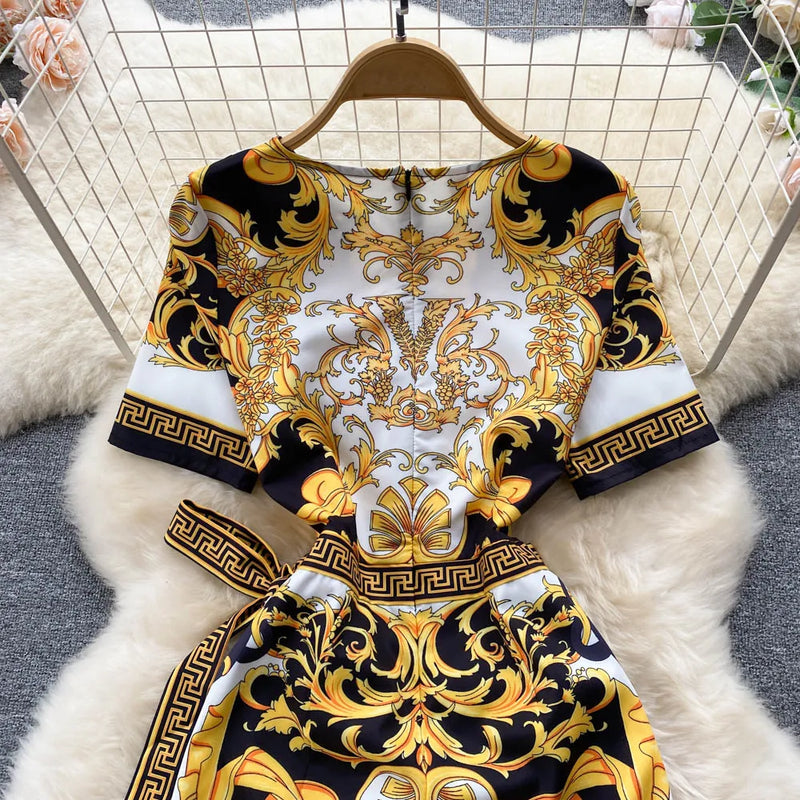 Round Neck Long Sleeve Lace Waist Dress