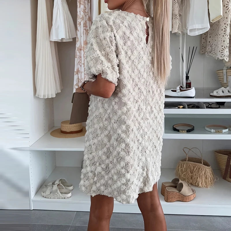 Elegant Jacquard Short Sleeved Loose Dress