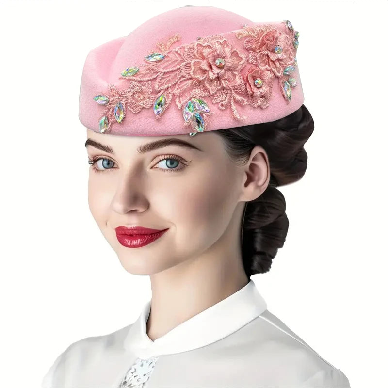 Church Fascinator With Flower Ladies Soft Beret Caps