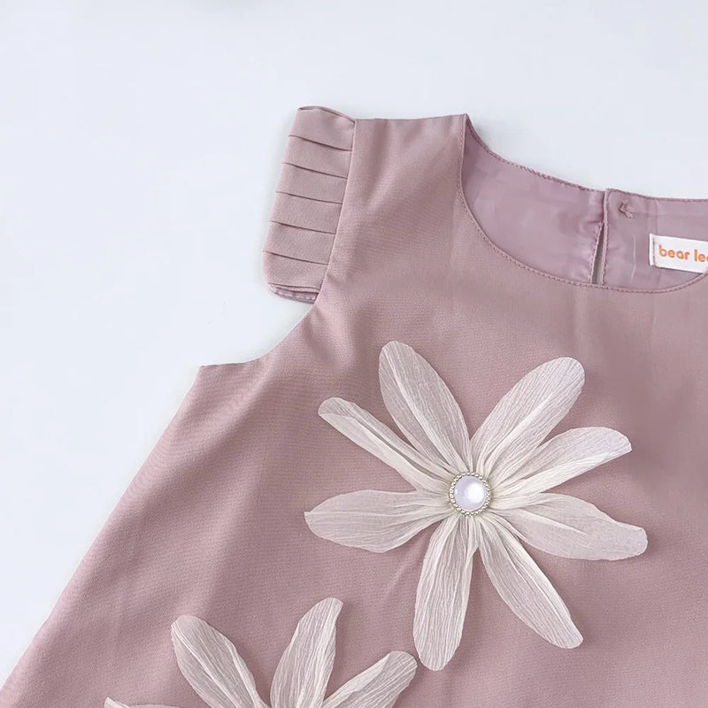 2-7 Year Old Girl Princess Beige Flower Tank Top Dress