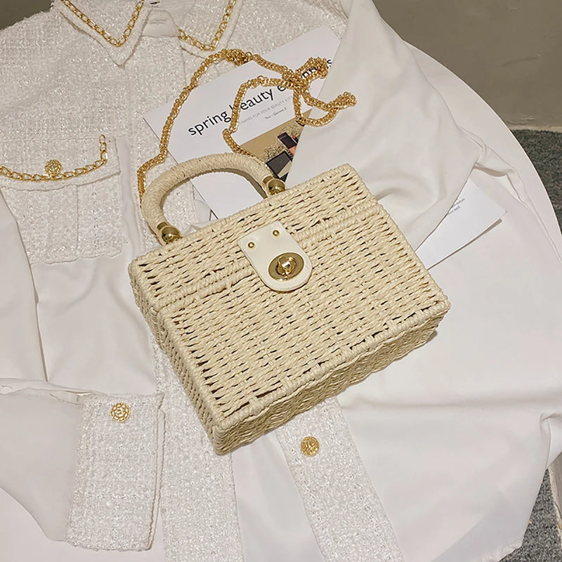 Rattan Straw Shoulder Bag Boho Hand-Woven