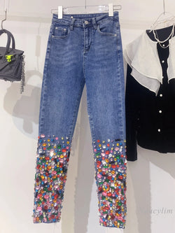 Blue Jeans Women Heavy Color Diamond
