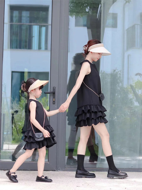 Summer Family Layered Cake Mother Daughter Ruffle Dress