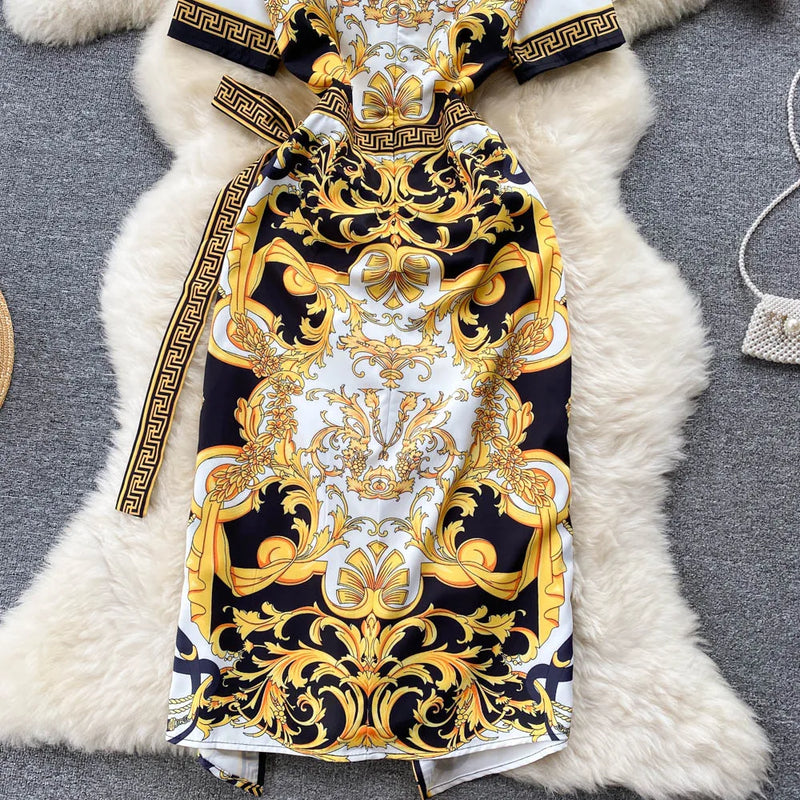 Round Neck Long Sleeve Lace Waist Dress