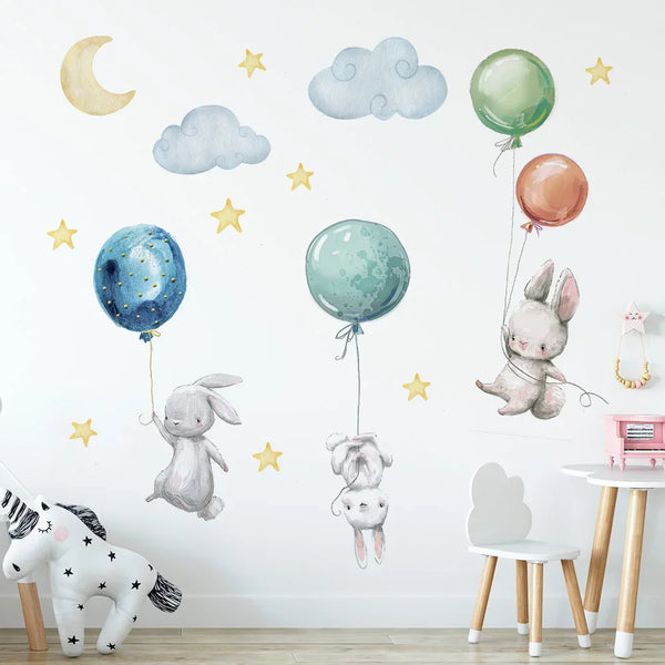 Cute Lovely Flying Rabbits Wall Stickers For Kids Room