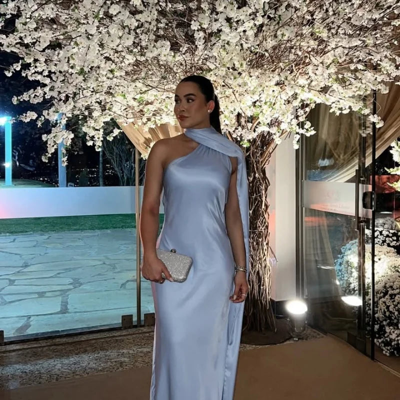 Elegant Solid Ribbon Off Shoulder Sleeveless Backless Slim Dress