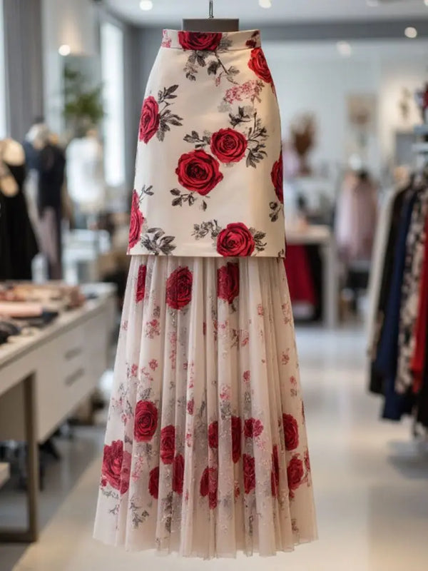 Rose High Waist Slim Pleated Long Skirt