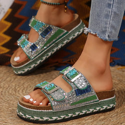 Heel Rhinestone Glitter Sandals
