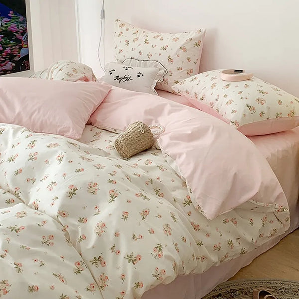Pink Floral Bedding Set Single Double Queen Size Duvet Cover