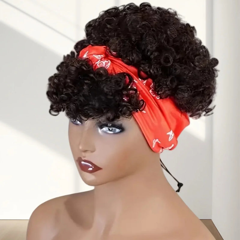 Burgundy Short Curly Headband Wig 100% Human Hair Pixie Cut Wig