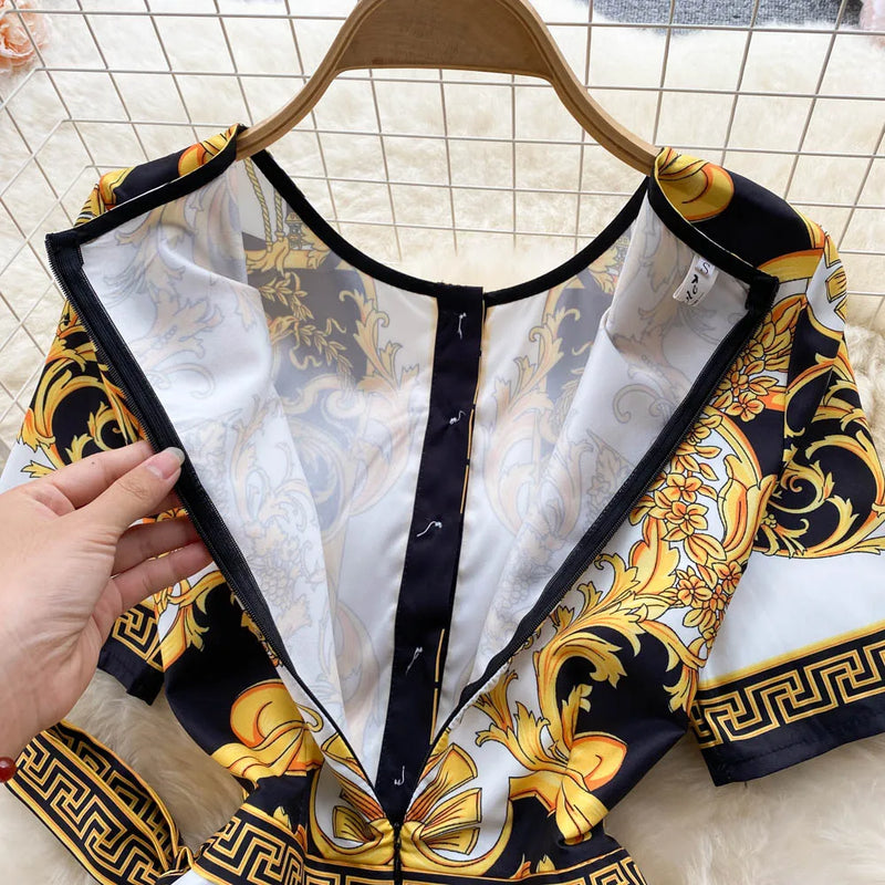 Round Neck Long Sleeve Lace Waist Dress