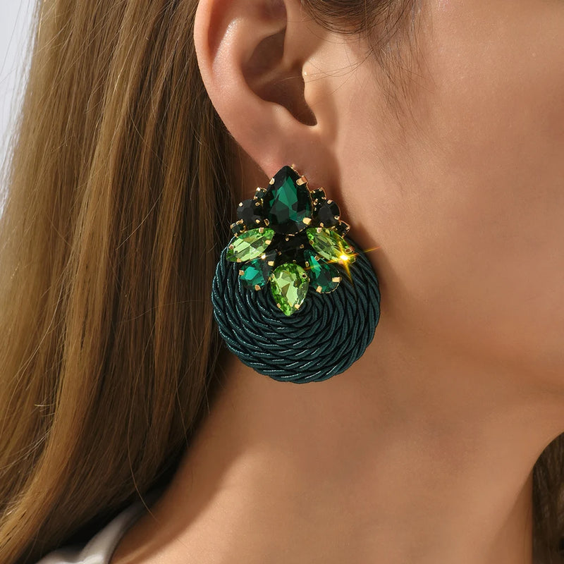 Cotton Rope Weave Round Luxury Big Stud Earrings
