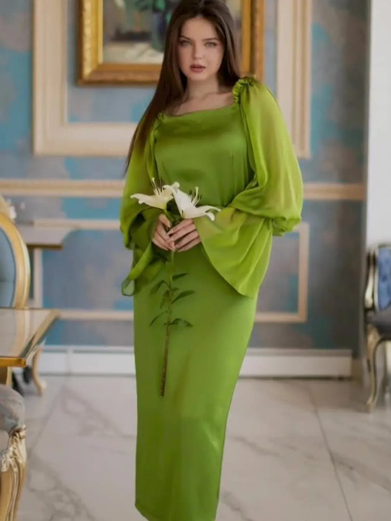 Elegant Green High Waist Dress