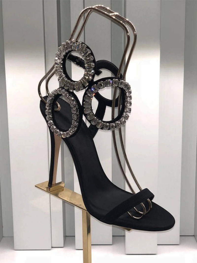 Circle Heels Shoes with Rhinestone Open Heel Roman