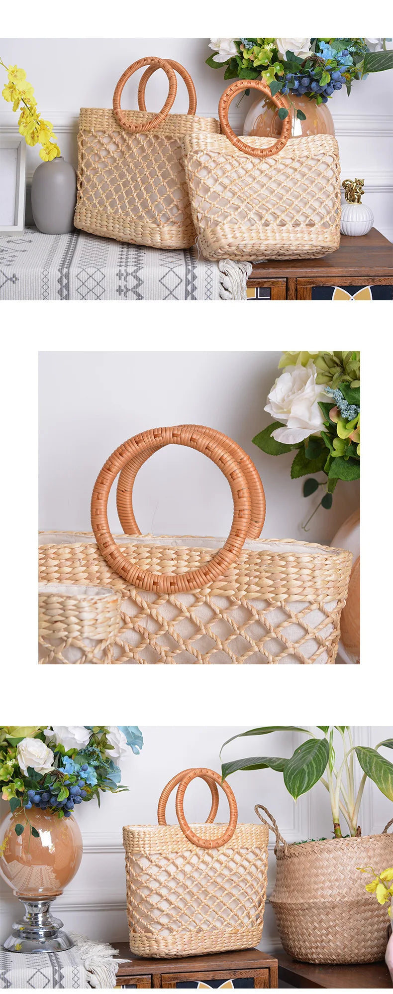 Khaki Rattan Handmade Straw Tote Bag