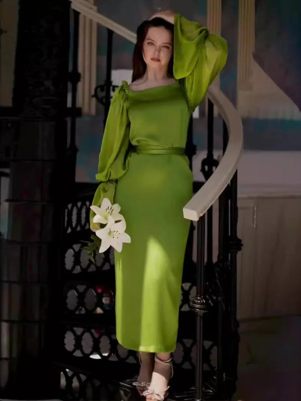 Elegant Green High Waist Dress