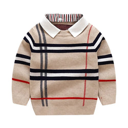 Warm Pullover Top Long Sleeve Plaid Sweater