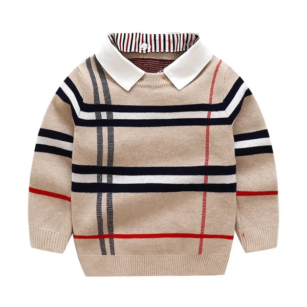 Warm Pullover Top Long Sleeve Plaid Sweater