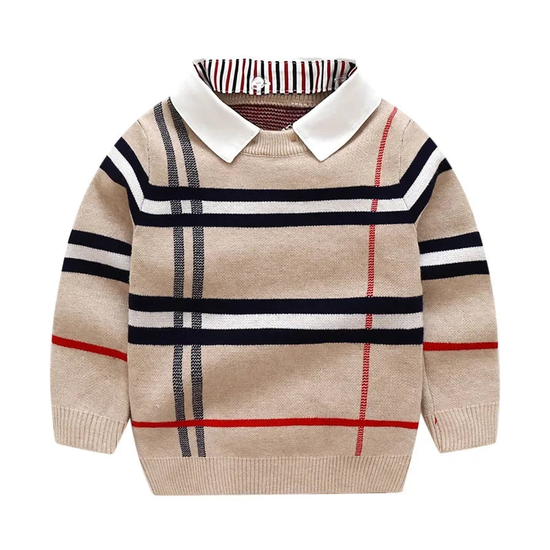 Warm Pullover Top Long Sleeve Plaid Sweater