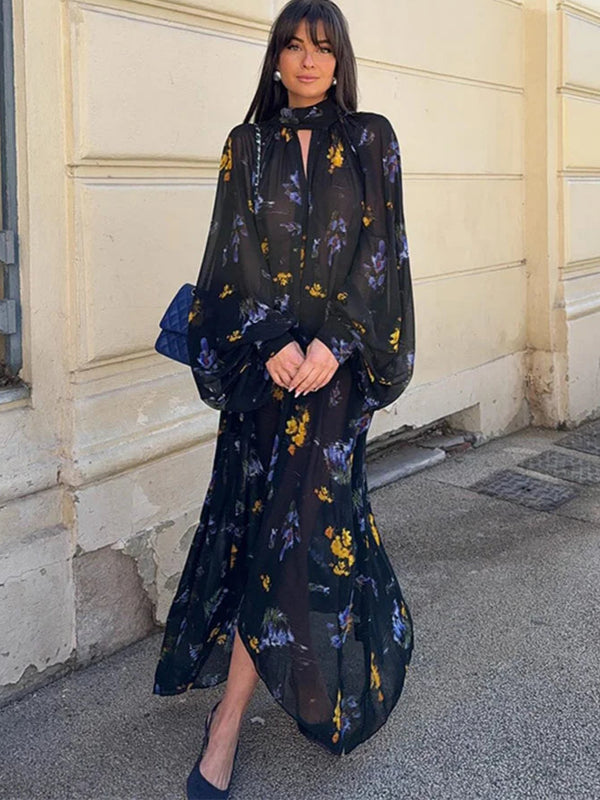 Elegant Boho Long Loose Chic Turtleneck Dress