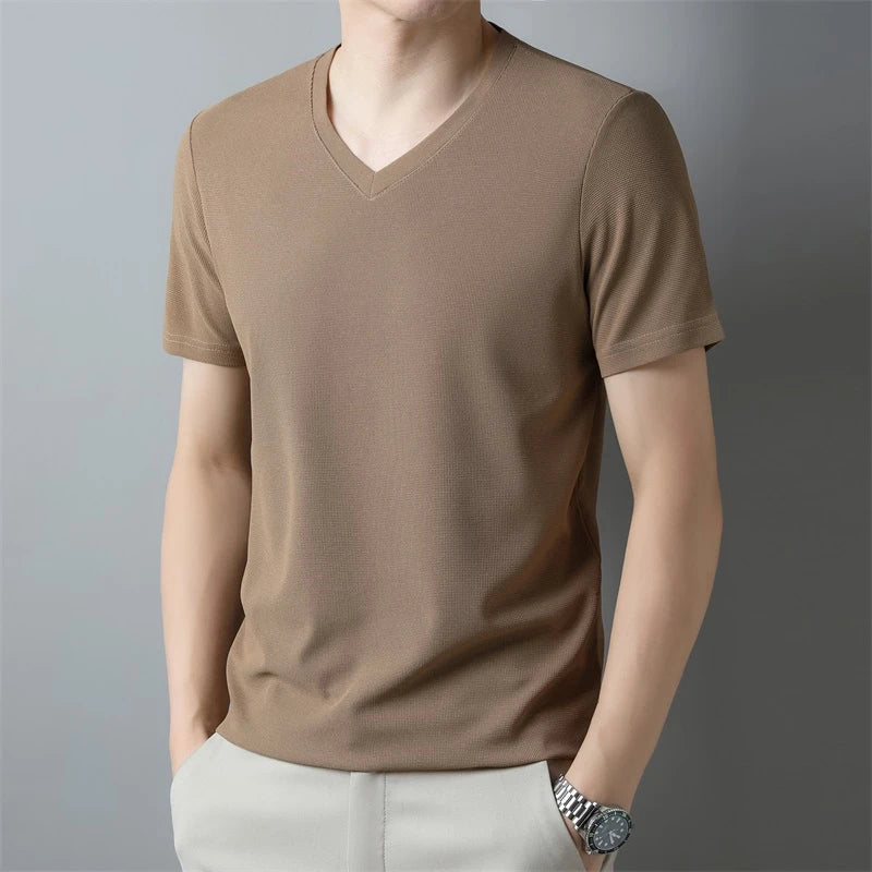 Waffle V Neck Short Sleeved T-shirt