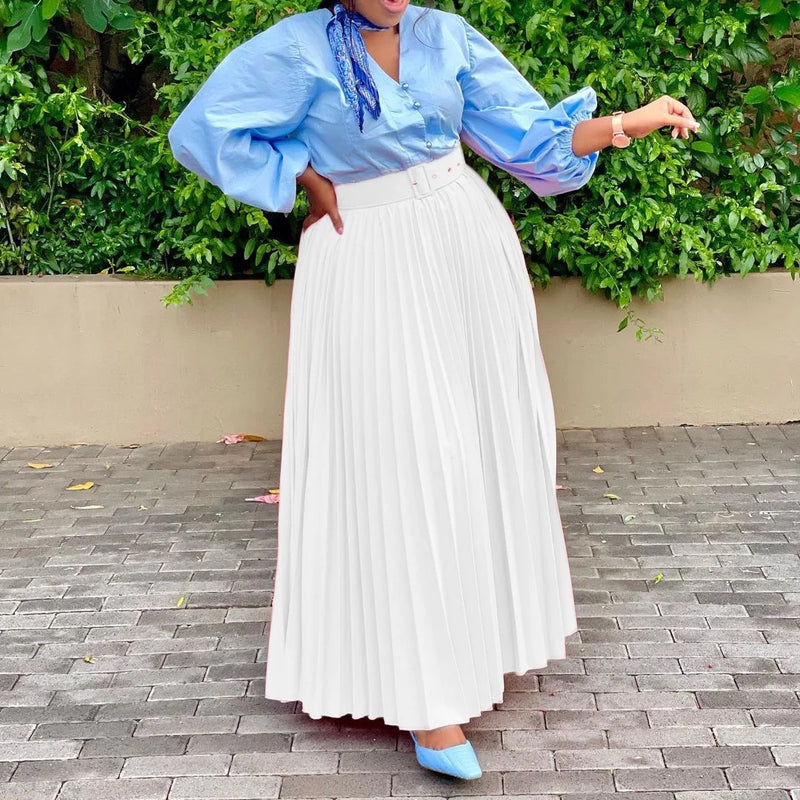 Elegant Pleated Skirts High Waisted Belt