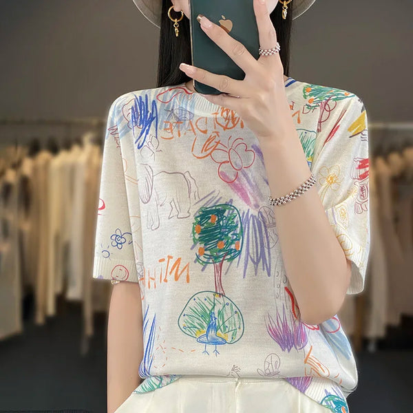 Thin Knitted Short-Sleeved Mulberry Silk Ice Silk Shirt