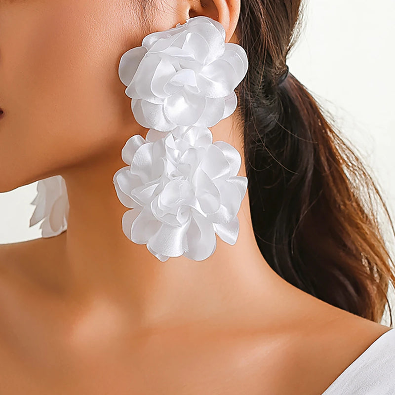 Salircon Bohemian Red Big Flower Drop Earrings Vintage