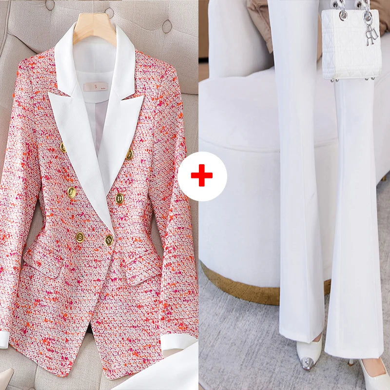 Long Sleeve Blazer Single Breasted Elegant Casual White Pants