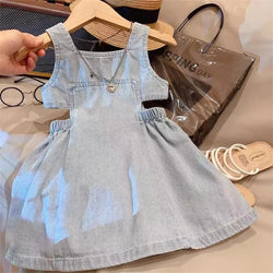 CAMINA Blue Denim Sling Dress with Waist