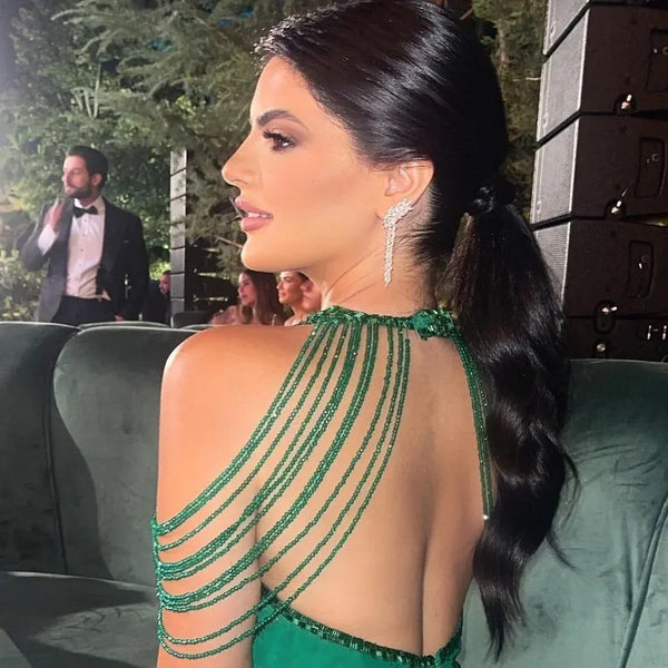 Elegant Vintage Bead Backless Dress