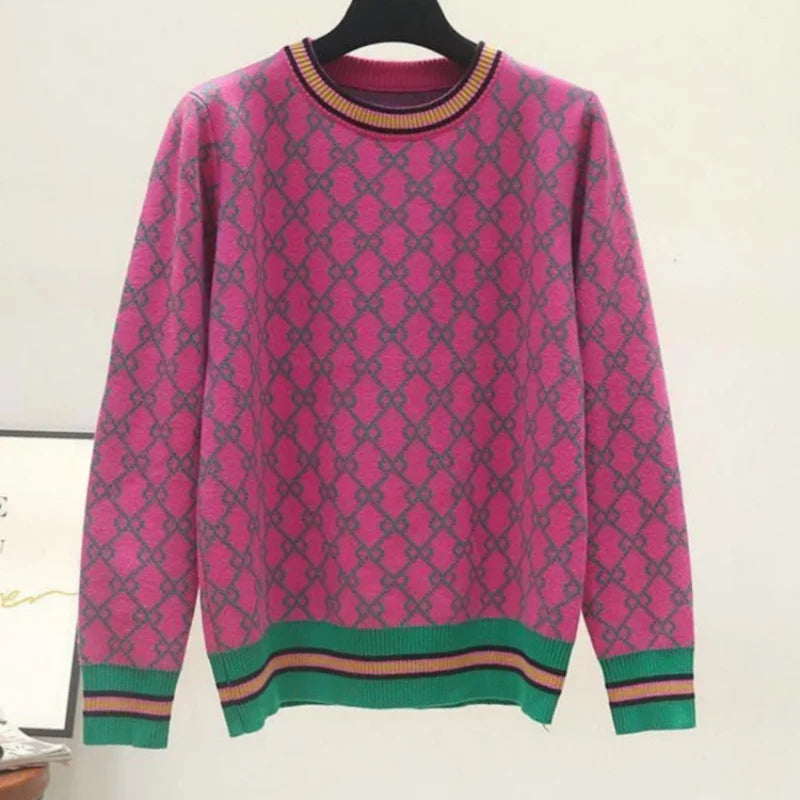 Jacquard Sweater Style Pullover Round Neck Geometric