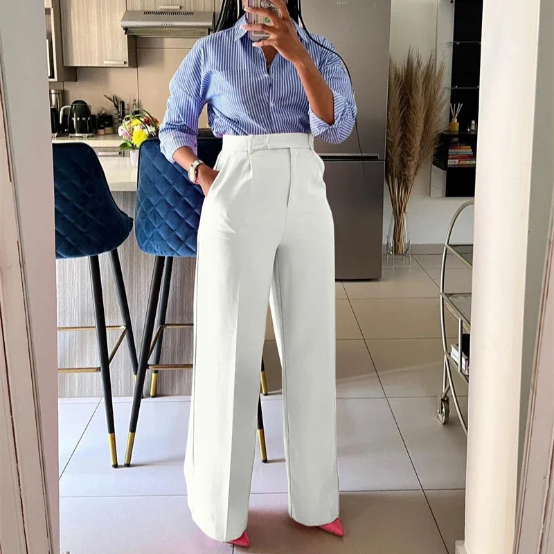 Elegant Fashion Wide Leg High Waist Loose Straight Trousers