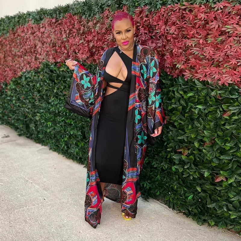 Boho Printed Loose Casual Long Kimono Maxi Dress
