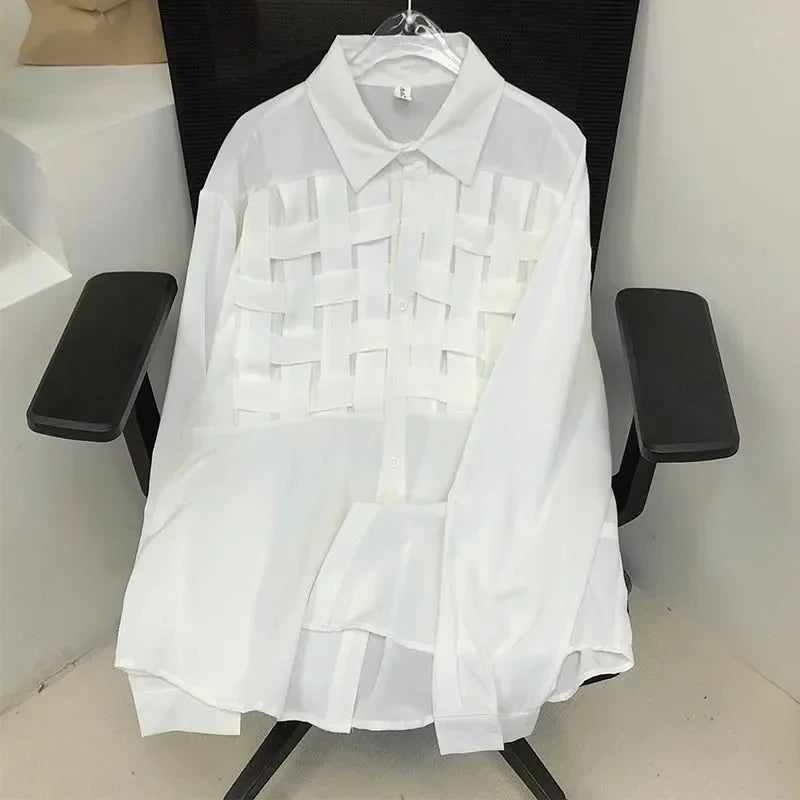 Elegant Long Sleeve Loose Waist Patchwork Blouse