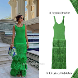 Elegant Knitted Fringed Tank Sleeveless  Dress