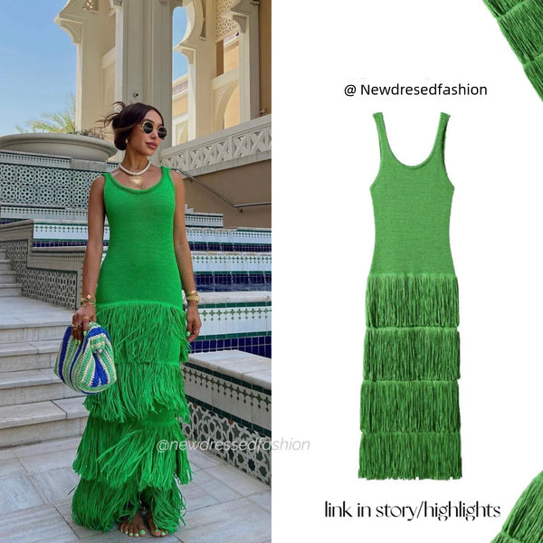 Elegant Knitted Fringed Tank Sleeveless  Dress