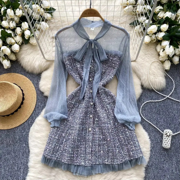 Vintage Lantern Sleeve Elegant Bandage Chic Bird Dresses