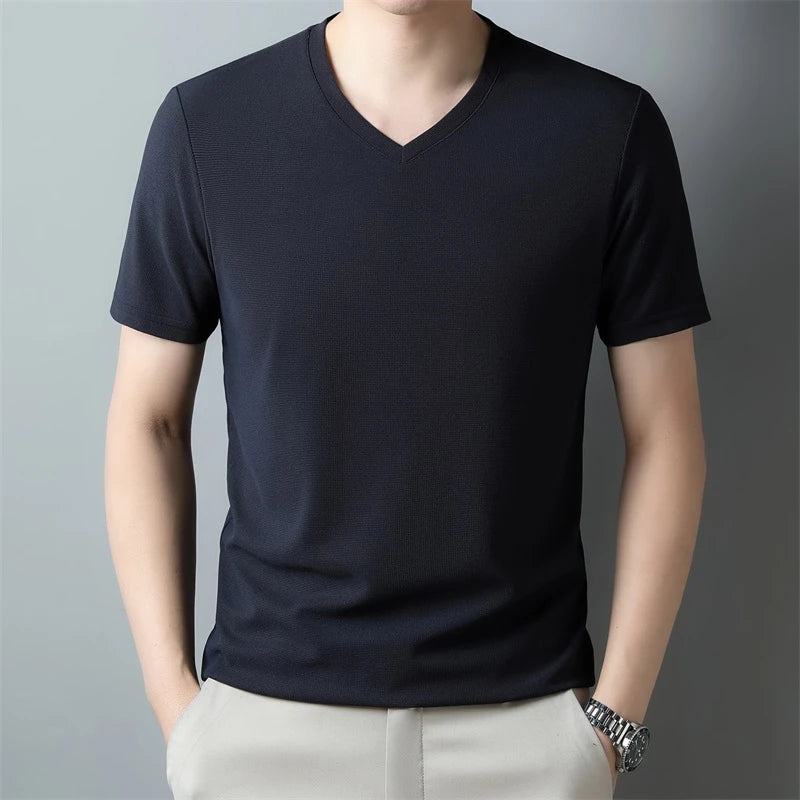 Waffle V Neck Short Sleeved T-shirt