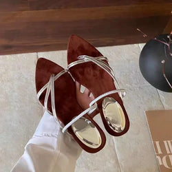 Pointed Toe Narrow Band Slippers Concise Low Heel