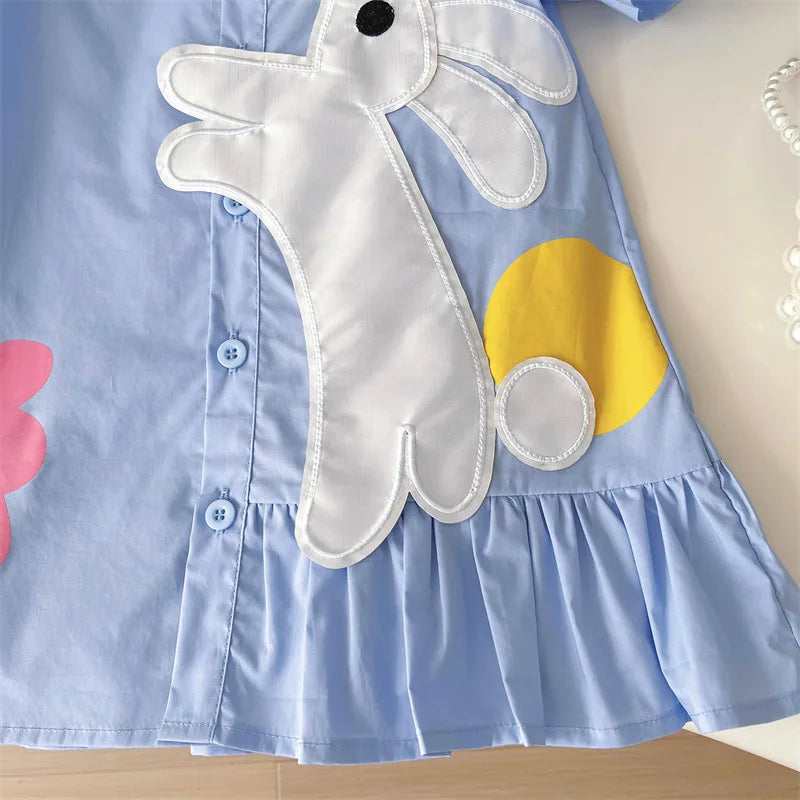Cute Cartoon Bunny Short Sleeve Shirt Dress